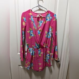 Women's Bright Pink Floral Romper Size Small By Mimi Chica